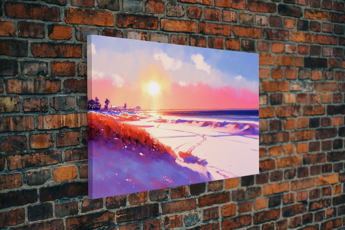 Winter Beach Sunset Purple Snow Dunes Pink Ocean Waves Art Poster - Image 5