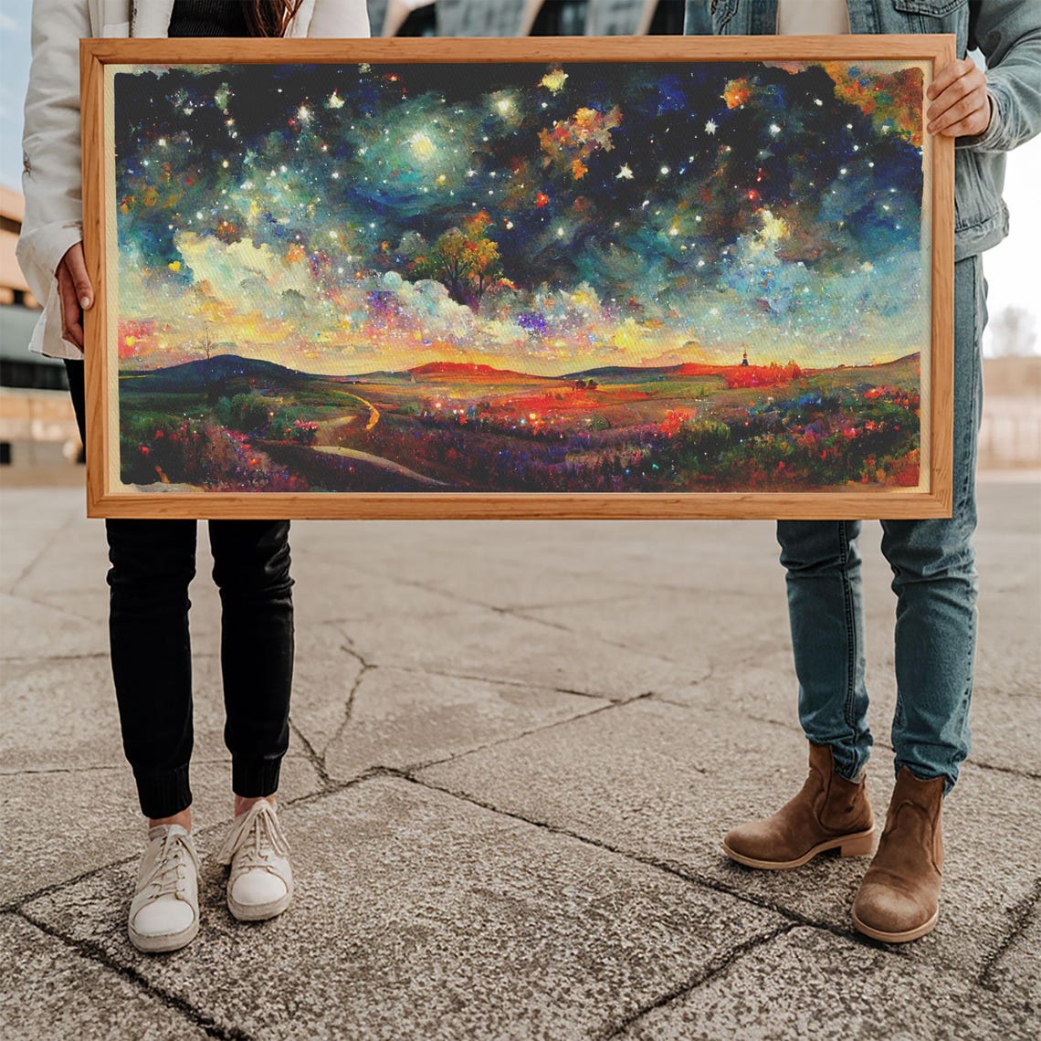 Night Starry Sky Landscape On Print Colorful Night Sky Painting Nature Painting Living Room Wall Art Spiritual Starry Painting - Image 5
