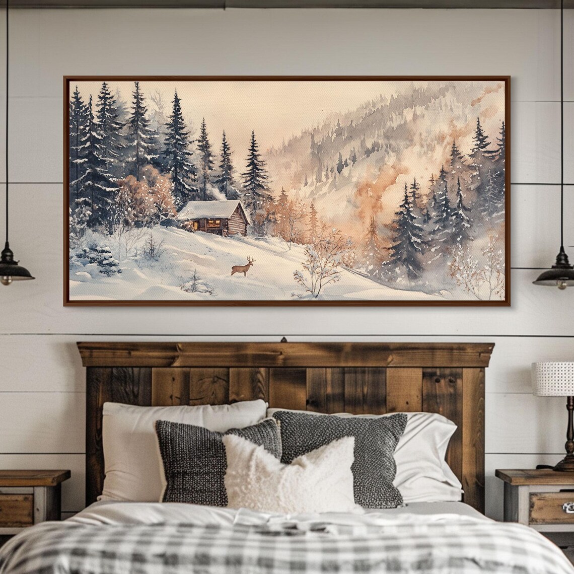 Winter Cabin Snow Forest Deer Misty Mountain Cozy Holiday Night Poster - Image 5