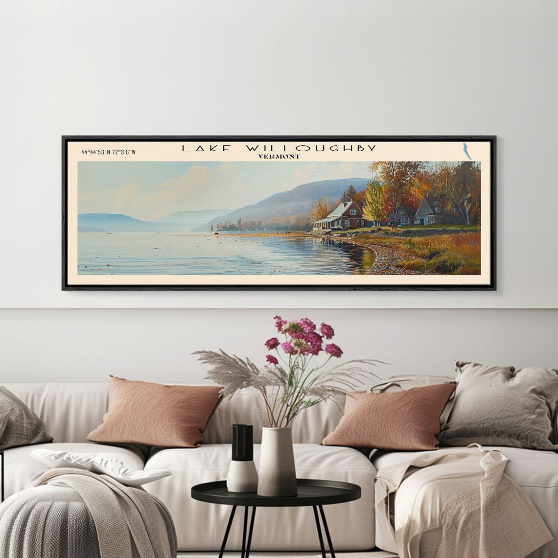 Lake Willoughby Vermont Autumn Lakeside Cottages Mountain Lake Poster