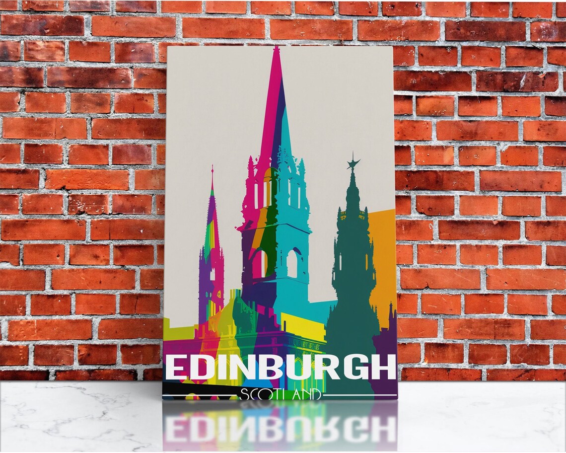 Edinburgh Scotland Colorful Cathedral Spires Pop Art Travel Poster - Image 3