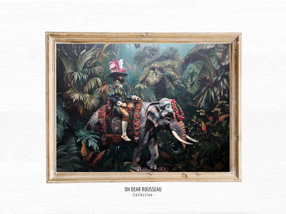Vintage Antique Colonial Postcard Jungle Elephant Print Wall Art Heritage Travel British Style Botanical Tropical Decor