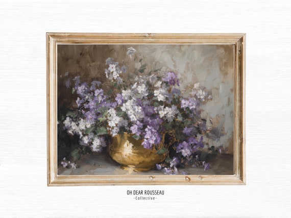 Vintage Floral Painting Rustic Farmhouse Print Flowers Still Life Botanical Oil Antique Blooming Flower Moody