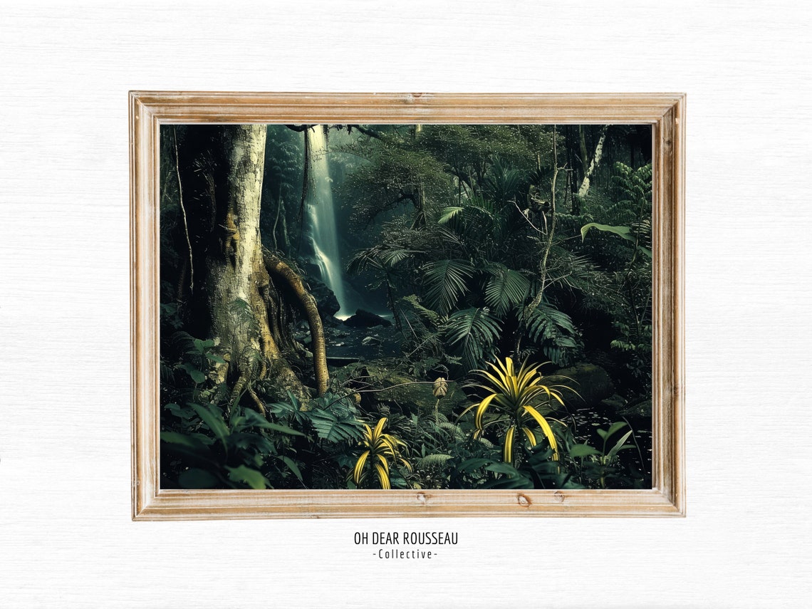 Lush Misty Jungle Waterfall Oh Dear Rousseau Collective Poster