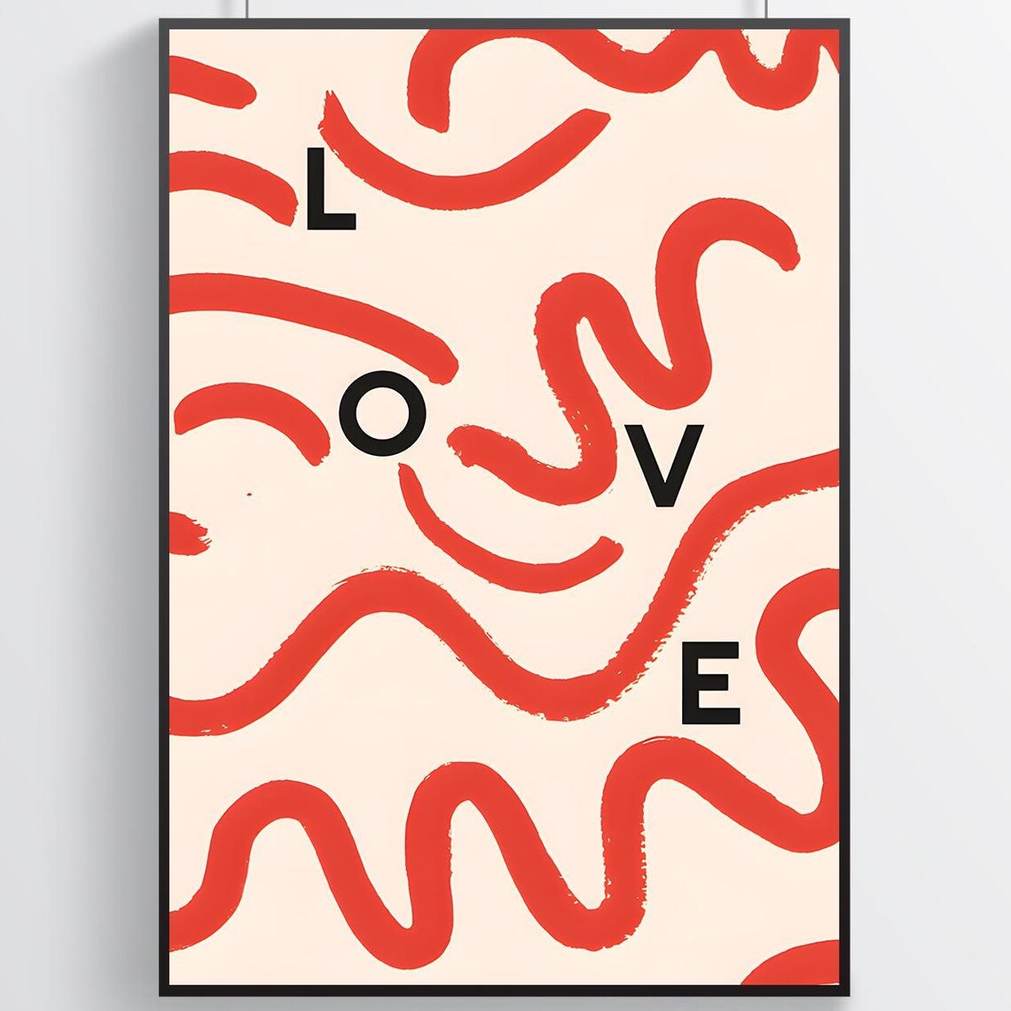 Love Scattered Black Letters Red Brushstroke Abstract Art Poster