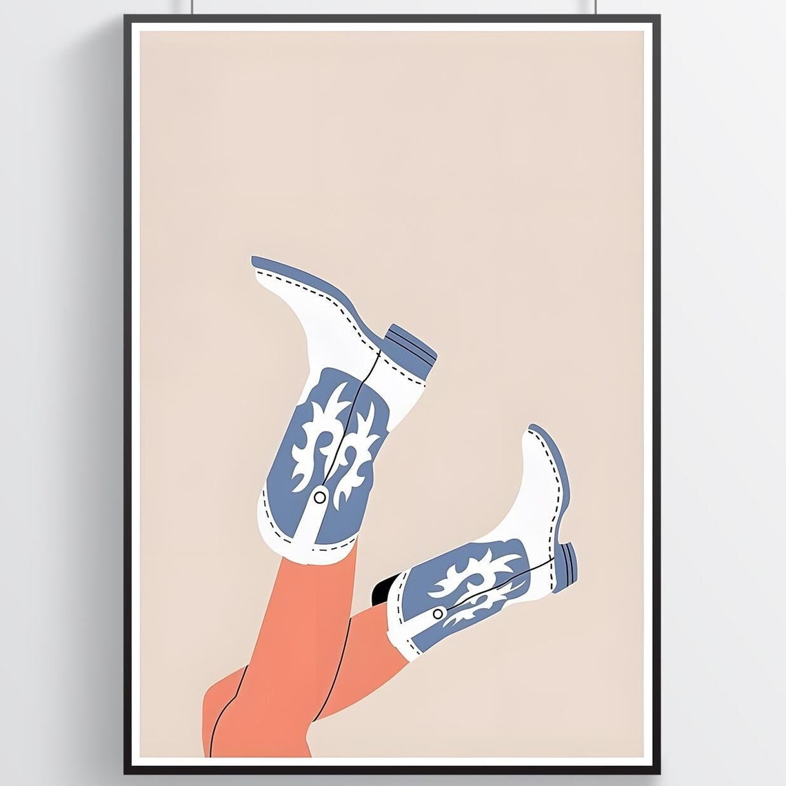 Cowboy Boots Kicked Up Western Blue Boot Illustration Poster
