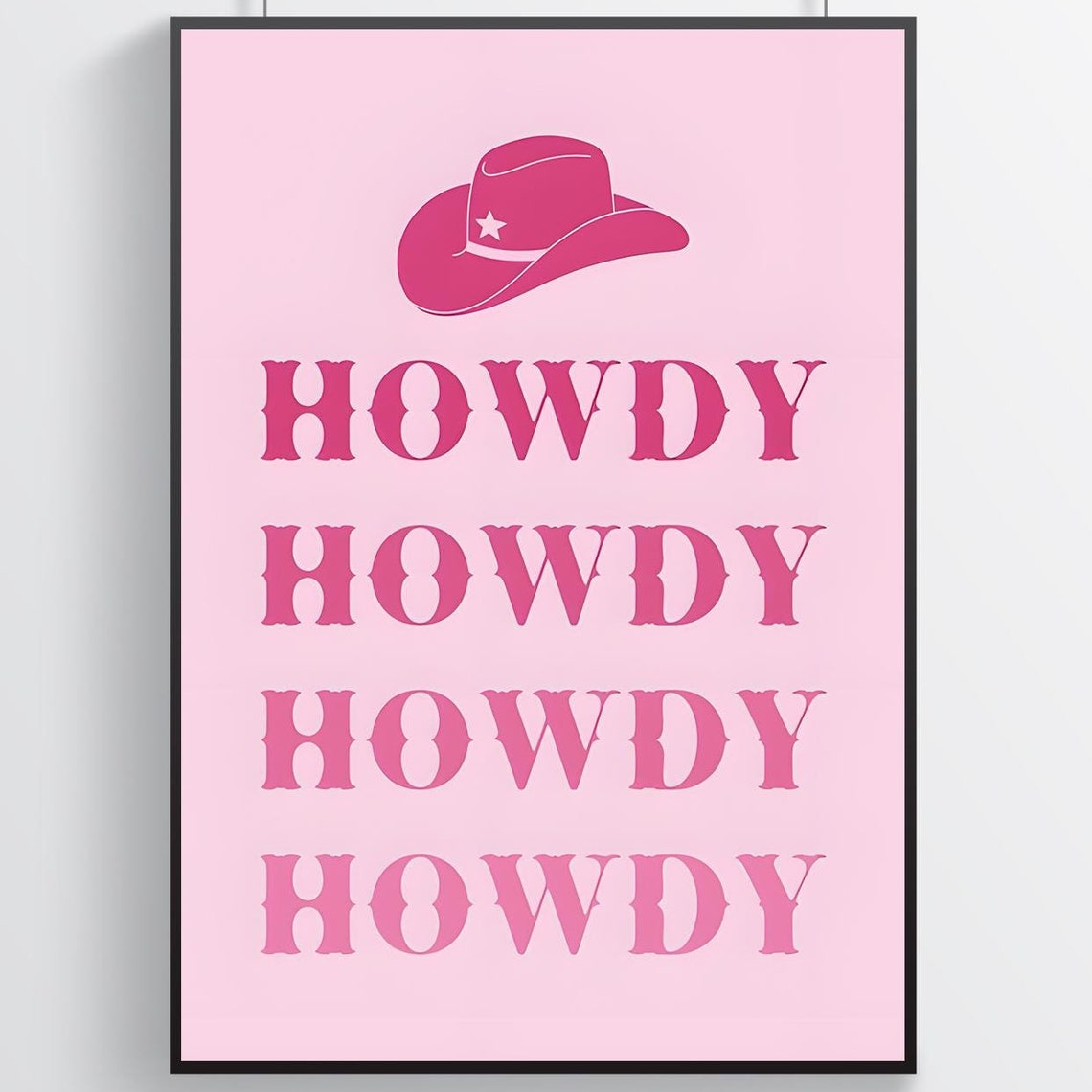 Howdy Pink Cowboy Hat With White Star Bold Western Type Poster