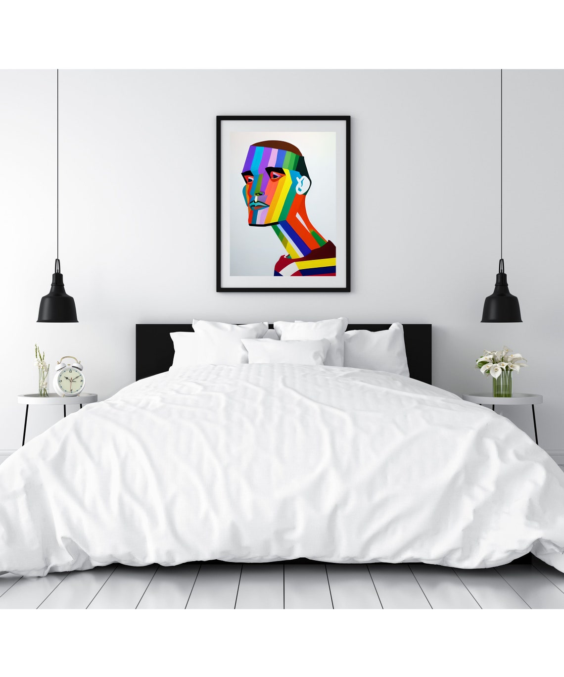 King Rainbow Striped Man Bust Vertical Color Modern Art Print - Image 2
