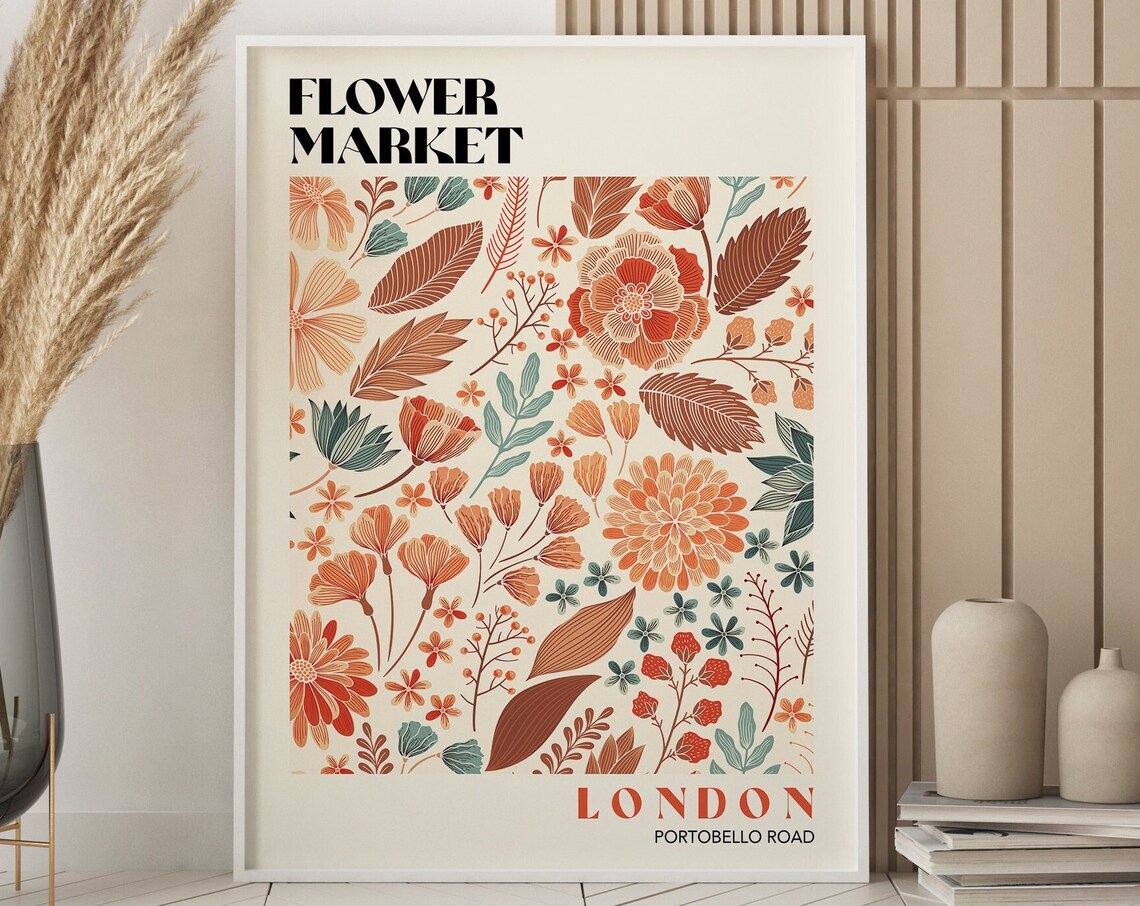 London Portobello Road Flower Market Terracotta Floral Poster