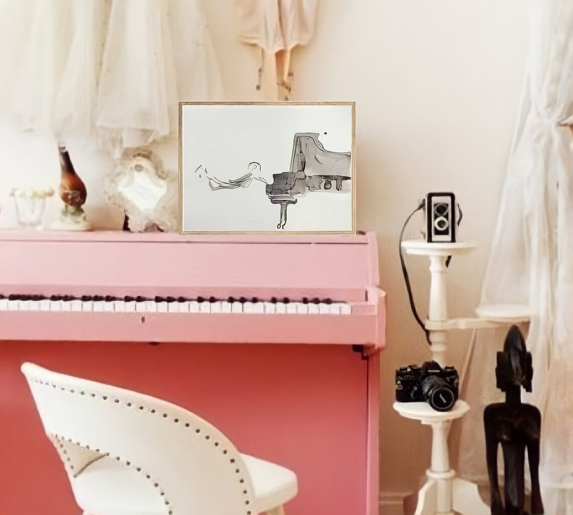 Minimalist Ukiyo Piano Art Print, Black and White - Image 5