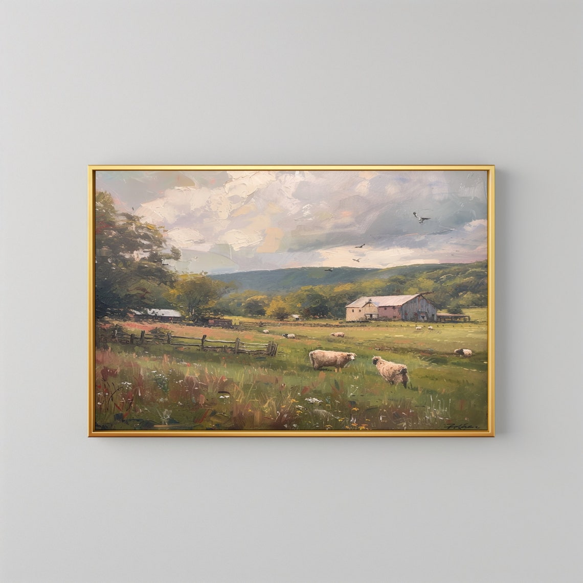 Antique Sheep Painting Farm Animal Print Vintage Farmhouse Wall Decor Country Farm Painting Country Decor Instant - Image 2