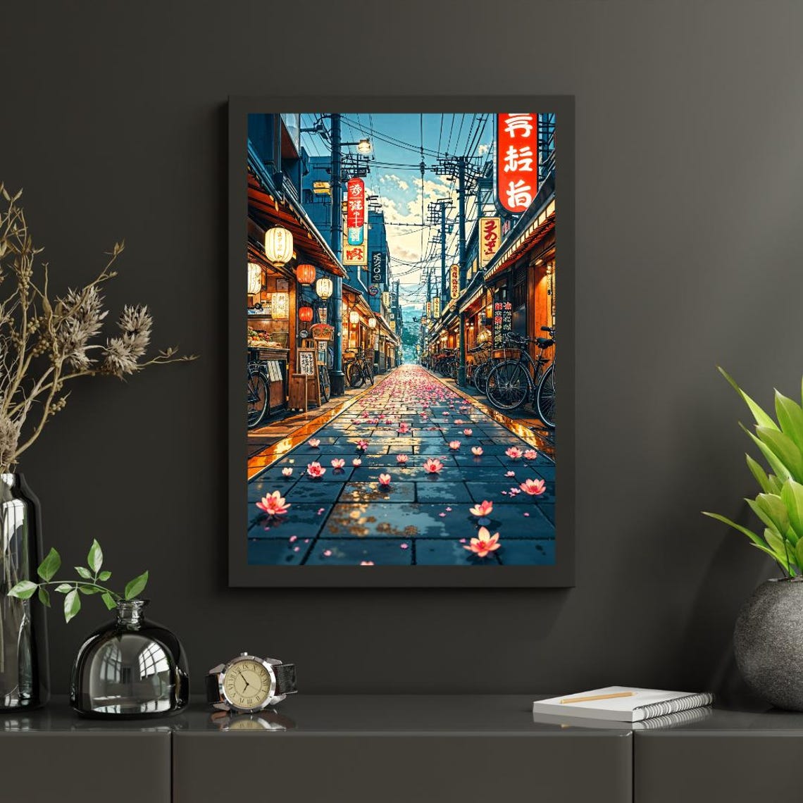 Tokyo Japan Cherry Blossom Street Day Scene Anime Decor Wall Art - Image 2