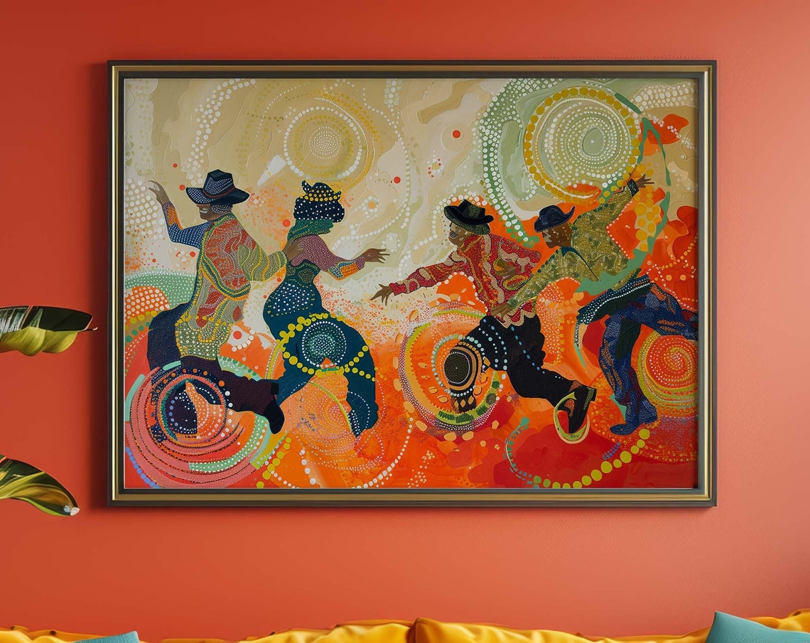 Joyful Dancers Celebration Colorful Mosaic Art Poster Decor Gift