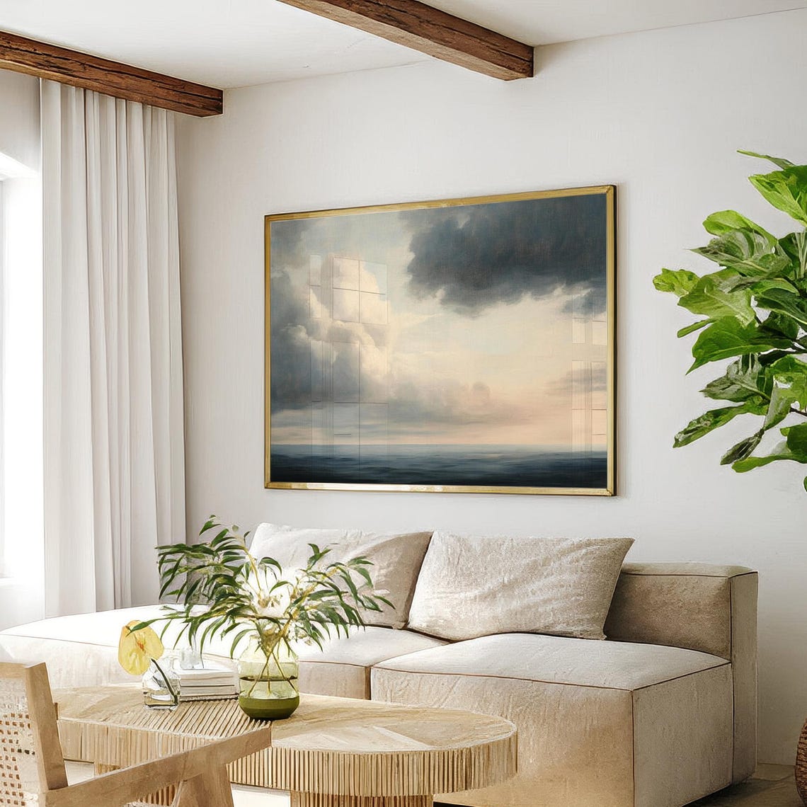 Serene Ocean Sky Minimalist Seascape Soft Cloud Horizon Poster