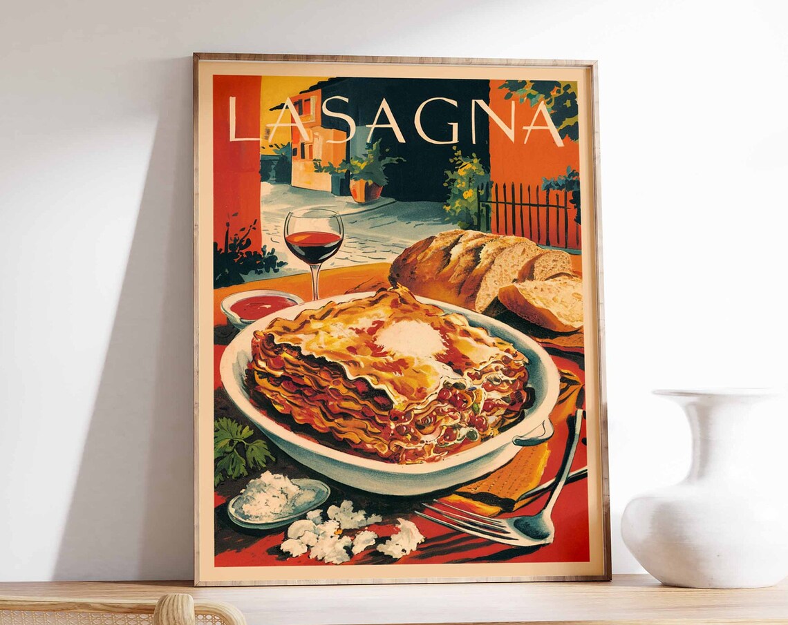 Lasagna Italian Cuisine Poster, Kitchen Decor