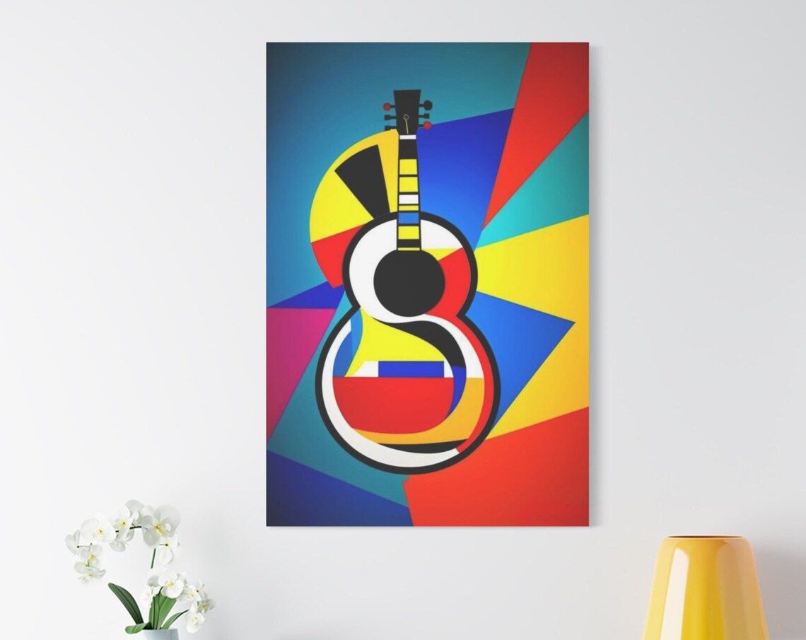 Colorful Cubist Guitar Geometric Abstract Music Art Bold Lines Poster