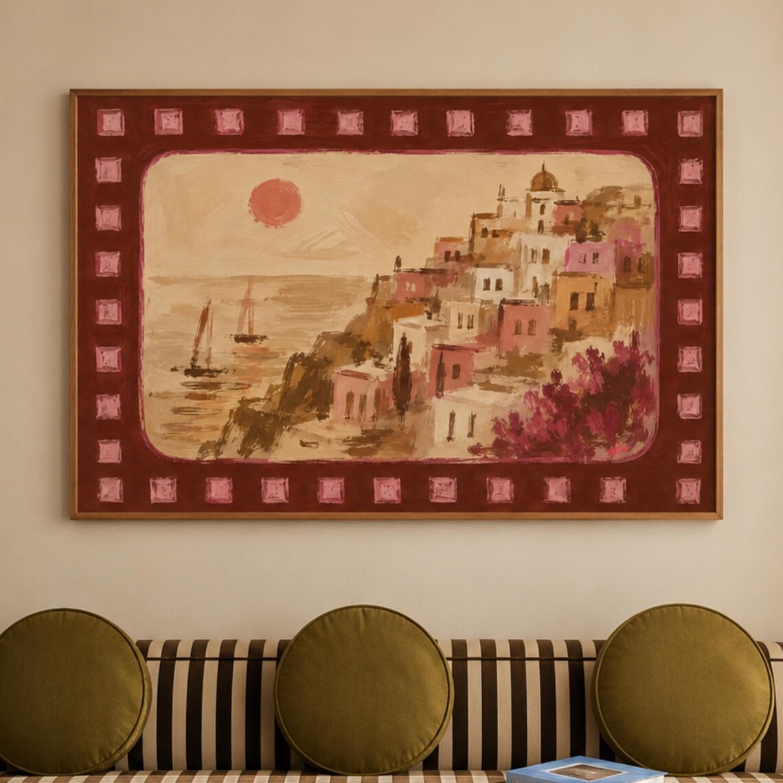 Positano Amalfi Coast Sunset Poster Italian Seaside Village Painting Wall Decor