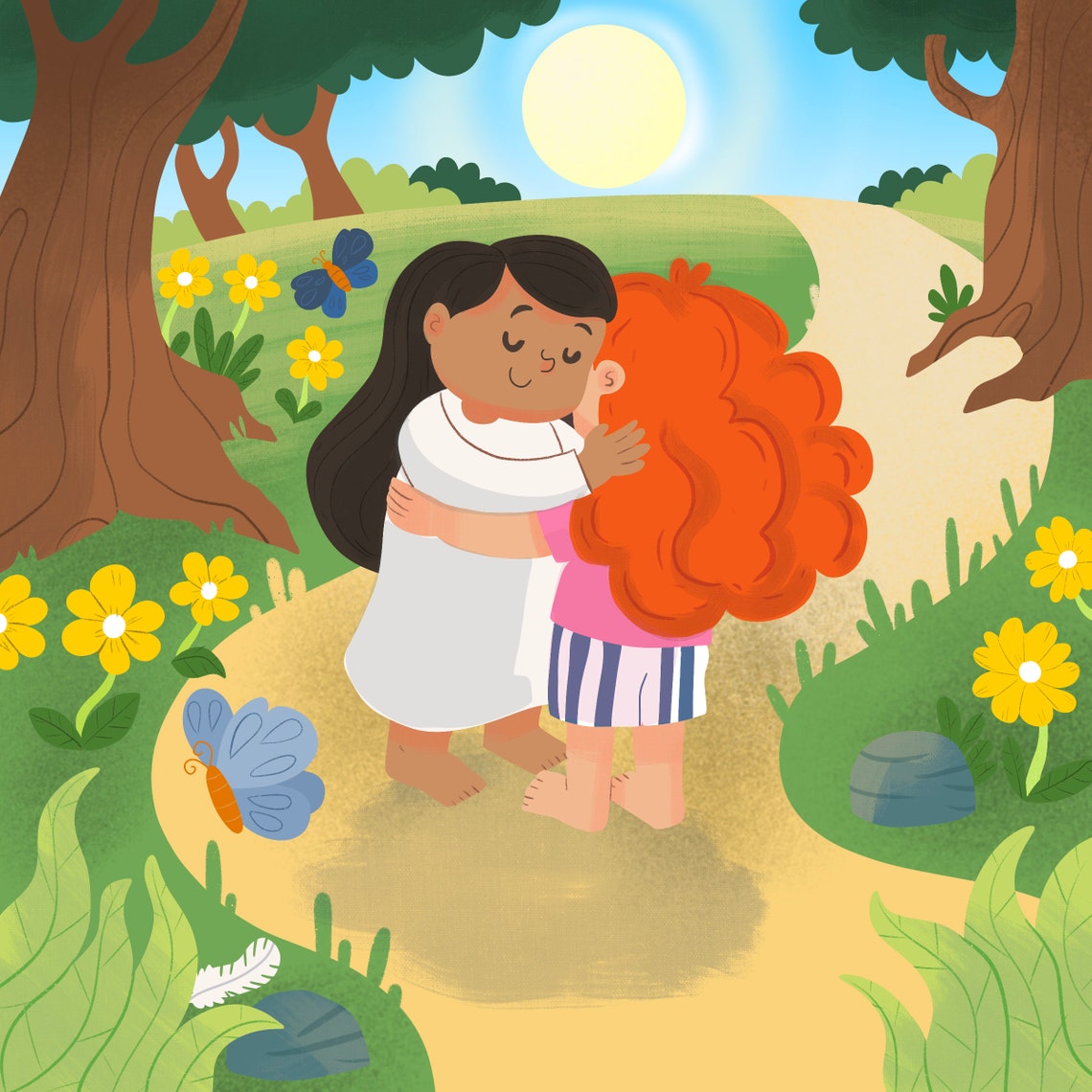Cheerful Red Haired Girl Waking Up Stretching Kids Art Poster - Image 2