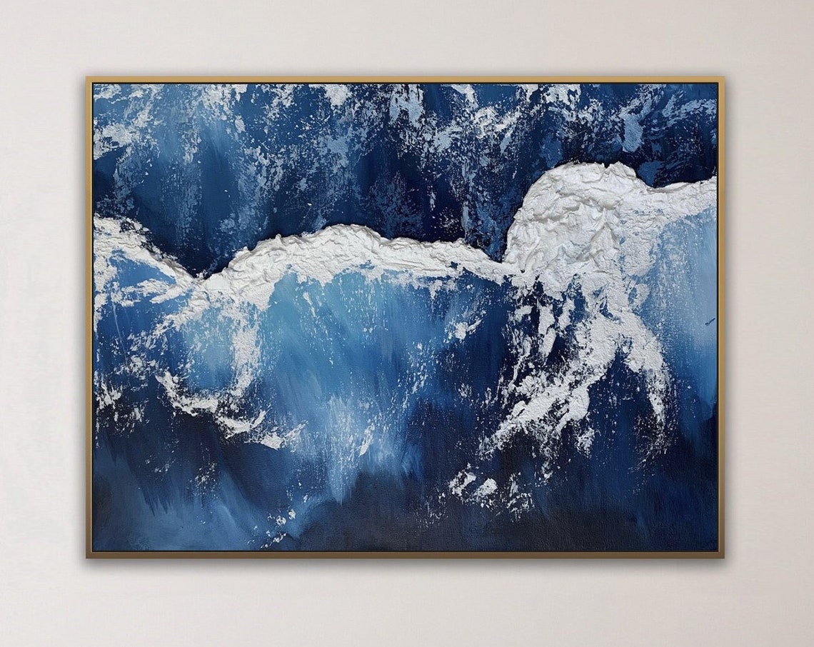 Deep Blue Ocean White Foam Crashing Waves Impasto Textured Poster
