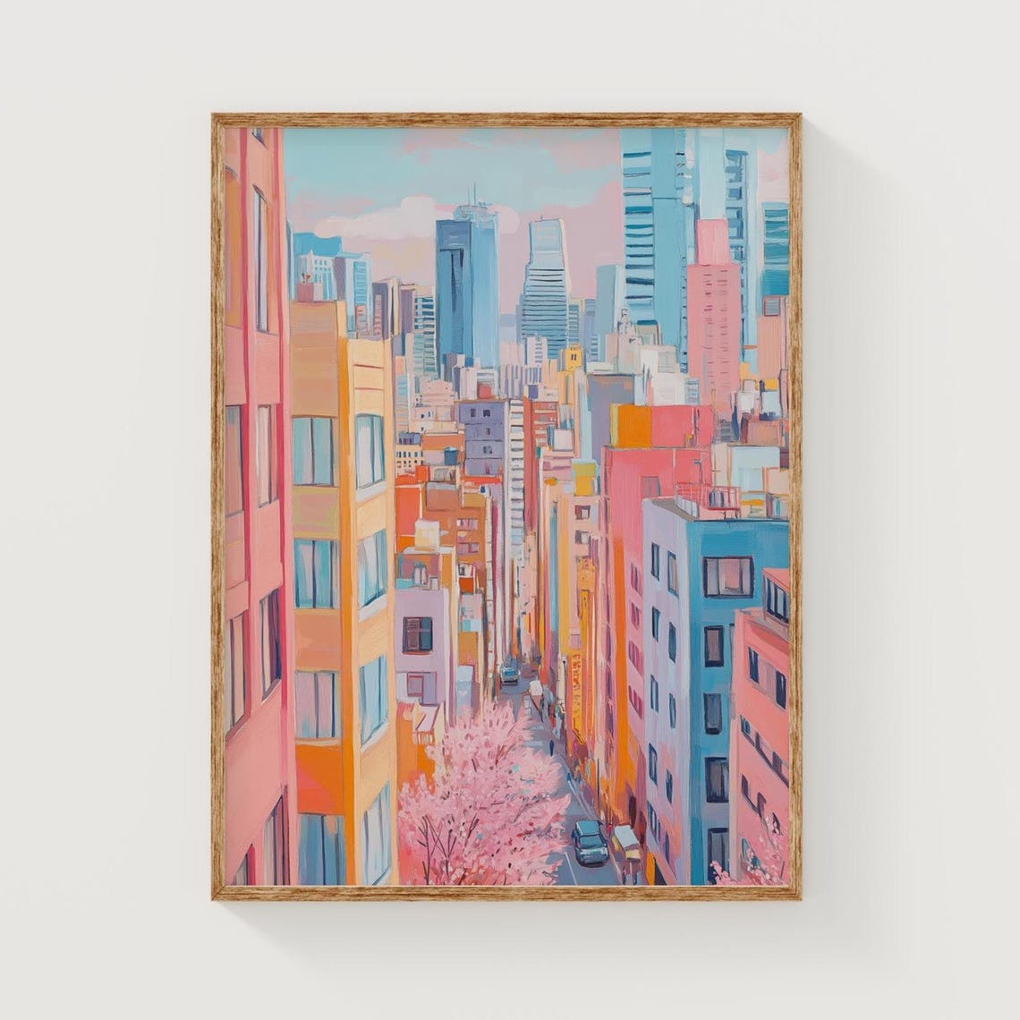 Pastel City Skyline, Whimsical Cityscape Poster