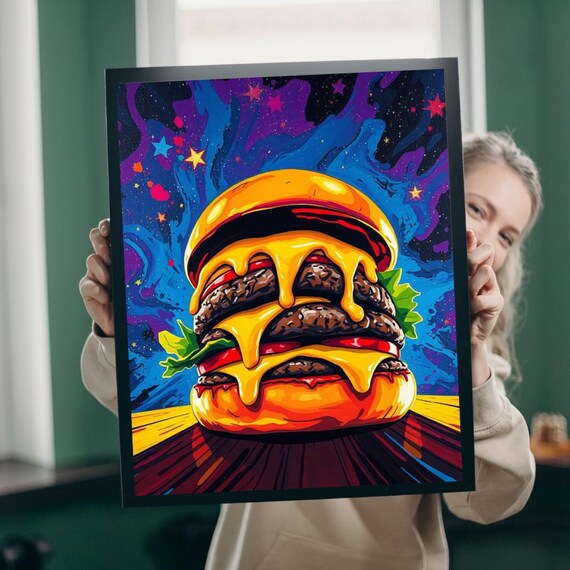 Bold Juicy Double Cheeseburger Pop Art Melting Cheese Poster