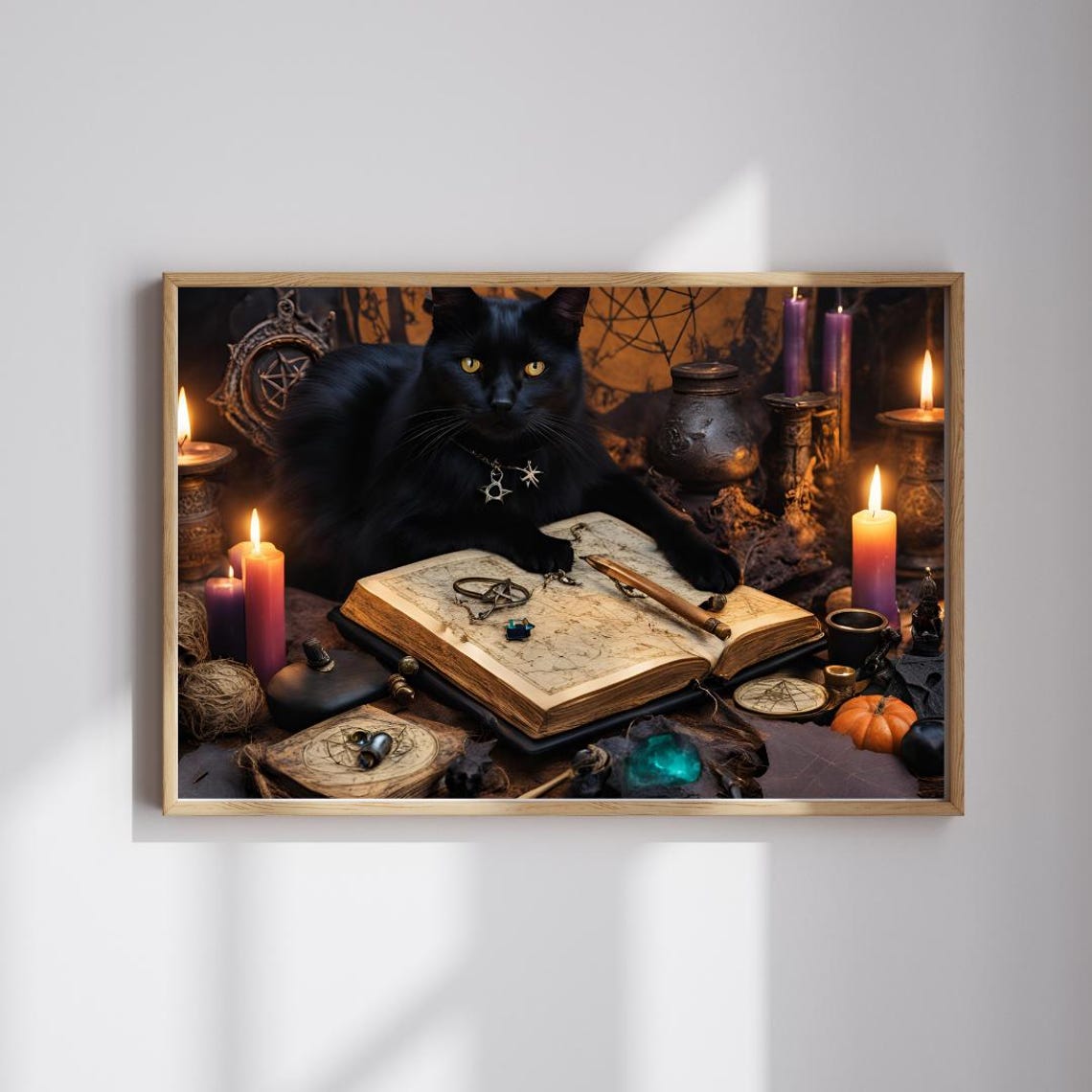 Mystical Black Cat Spellbook Witchy Gothic Fantasy Art Poster