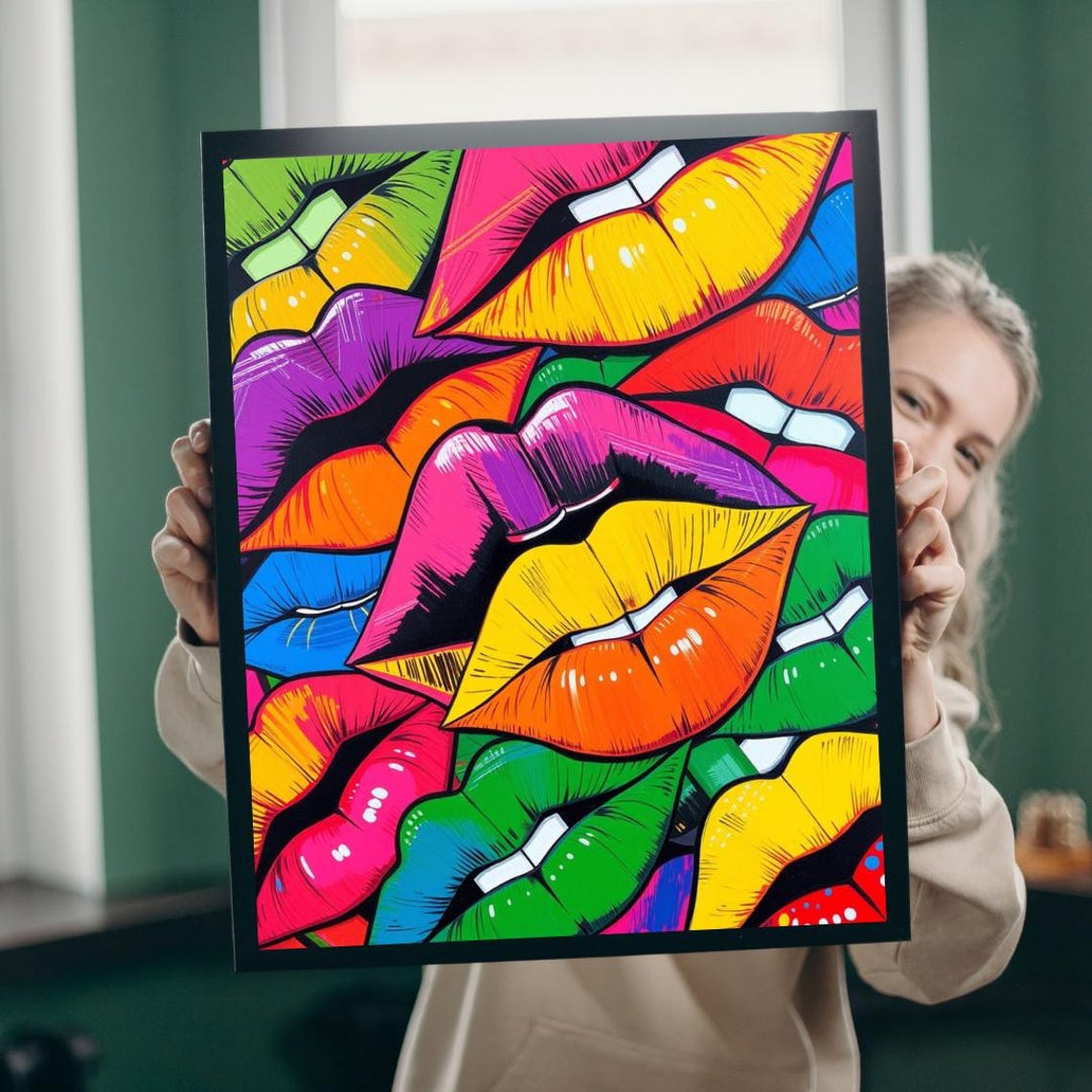 Colorful Pop Art Lips Collage Vivid Bold Modern Beauty Poster