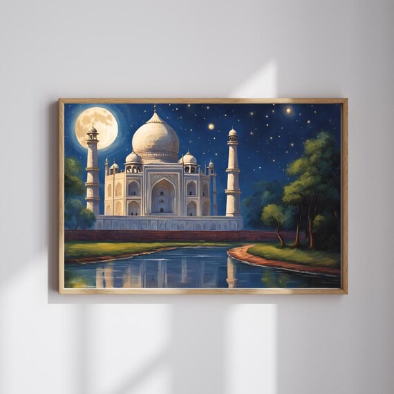 Taj Mahal Night Scene, Landmark Poster Print