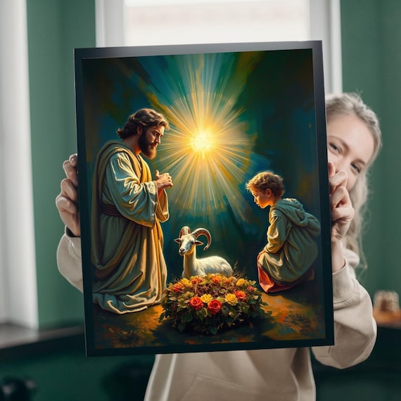 Abraham and Isaac Biblical Prayer Scene Radiant Light Faith Poster