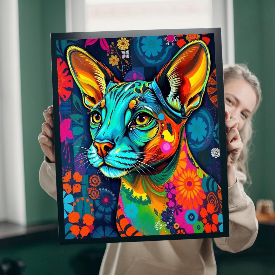 Colorful Wild Cat Portrait Vibrant Pop Art Jungle Feline Poster