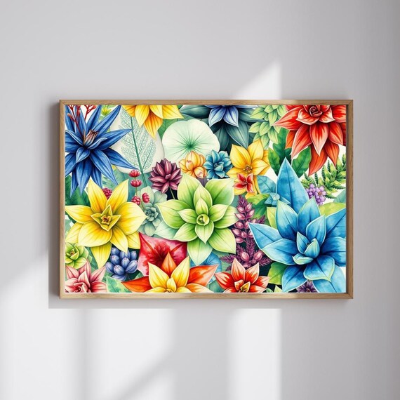 Vibrant Botanical Rainbow Flowers Watercolor Floral Wall Art