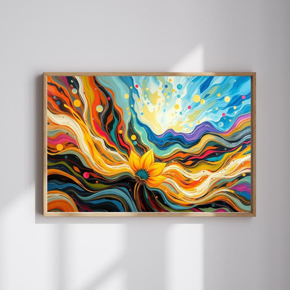 Colorful Abstract Sun Bloom Fluid Art Modern Living Room Poster