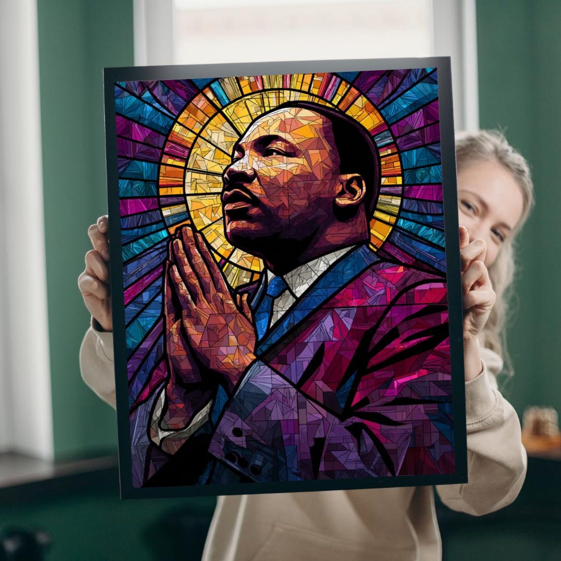 Colorful Praying Dr Martin Luther King Jr Stained Glass Poster