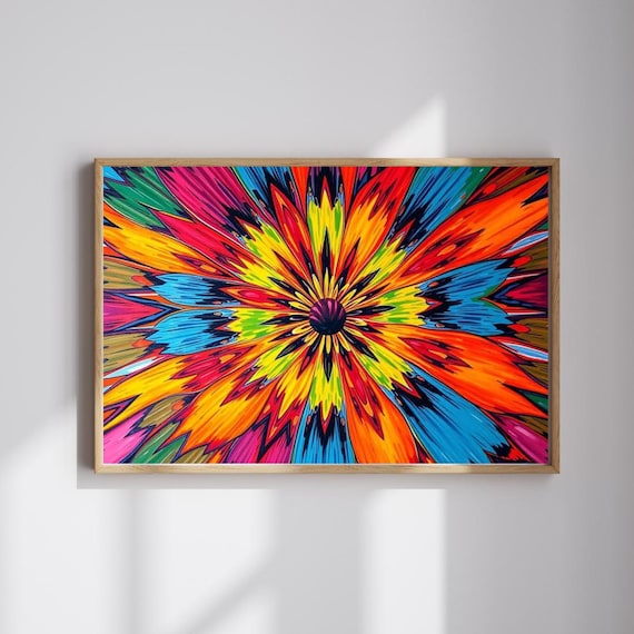 Vibrant Starburst Flower Abstract Modern Colorful Large Art Print