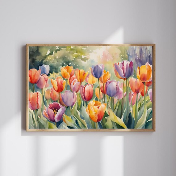 Watercolor Tulip Field Jigsaw Puzzle Botanical Art Family Game 1101014 Piece