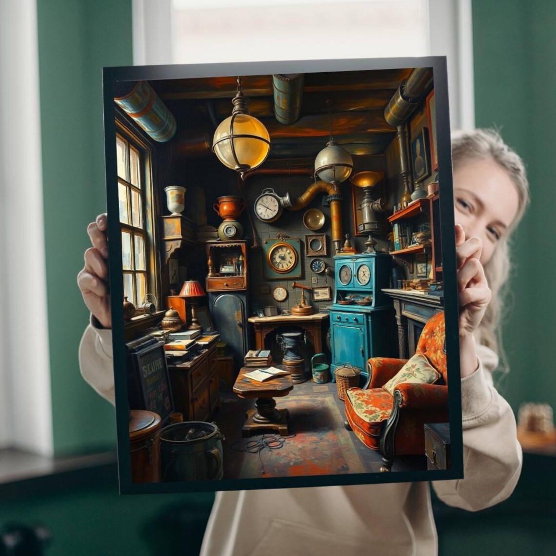 Steampunk Home Office Puzzle, Cozy Family Night Art Print