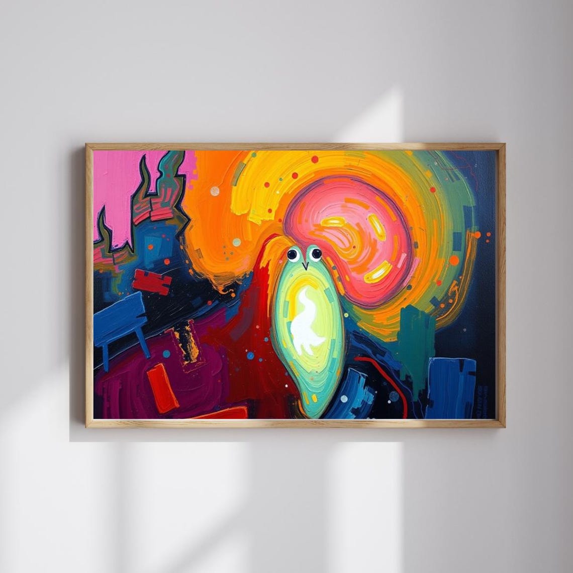 Whimsical Owl Abstract Colorful Sunset Night Bird Art Poster