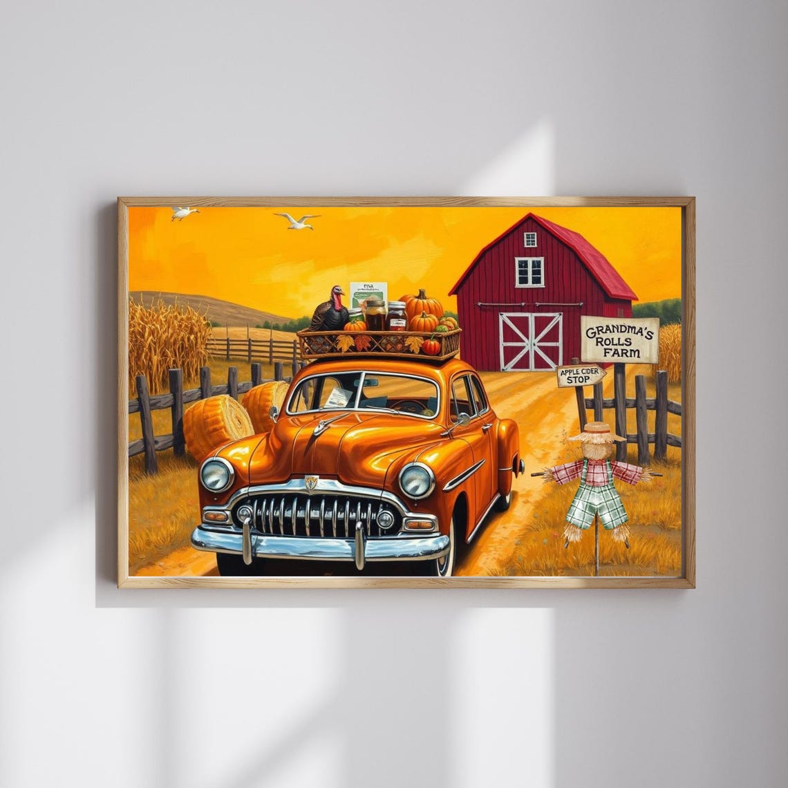 Classic Vintage Orange Farm Truck Pumpkin Harvest Barn Autumn Poster