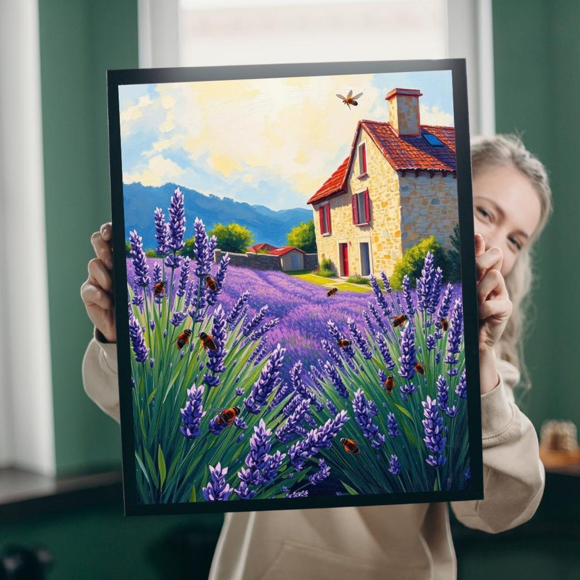 Lavender Field Bees Stone Farmhouse Provence Countryside Poster
