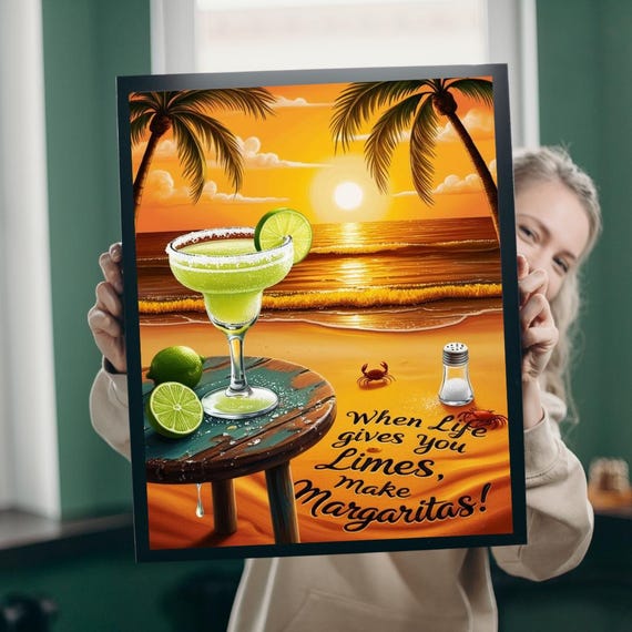 Beach Margarita Sunset Funny Quote Tropical Lime Cocktail Wall Art