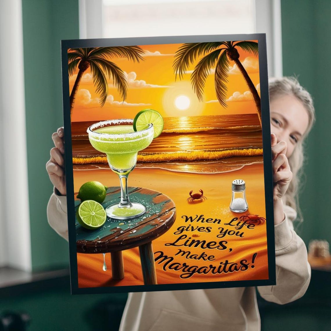 Beach Margarita Sunset Funny Quote Tropical Lime Cocktail Wall Art
