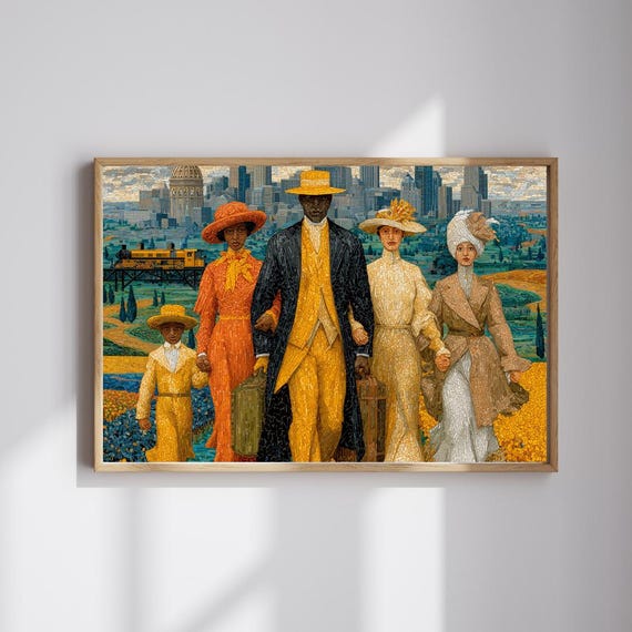 Afrocentric Jigsaw Puzzle African Migration Scene With Families Fields Urban Background