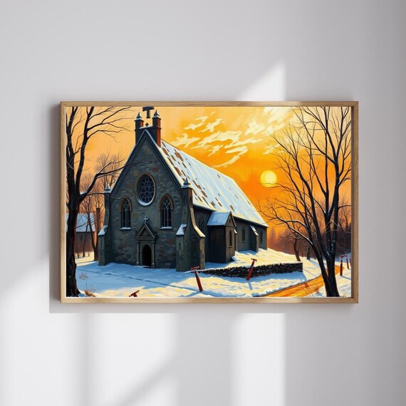 Twilight Cathedral Jigsaw Puzzle Gothic Winter Chapel Art
