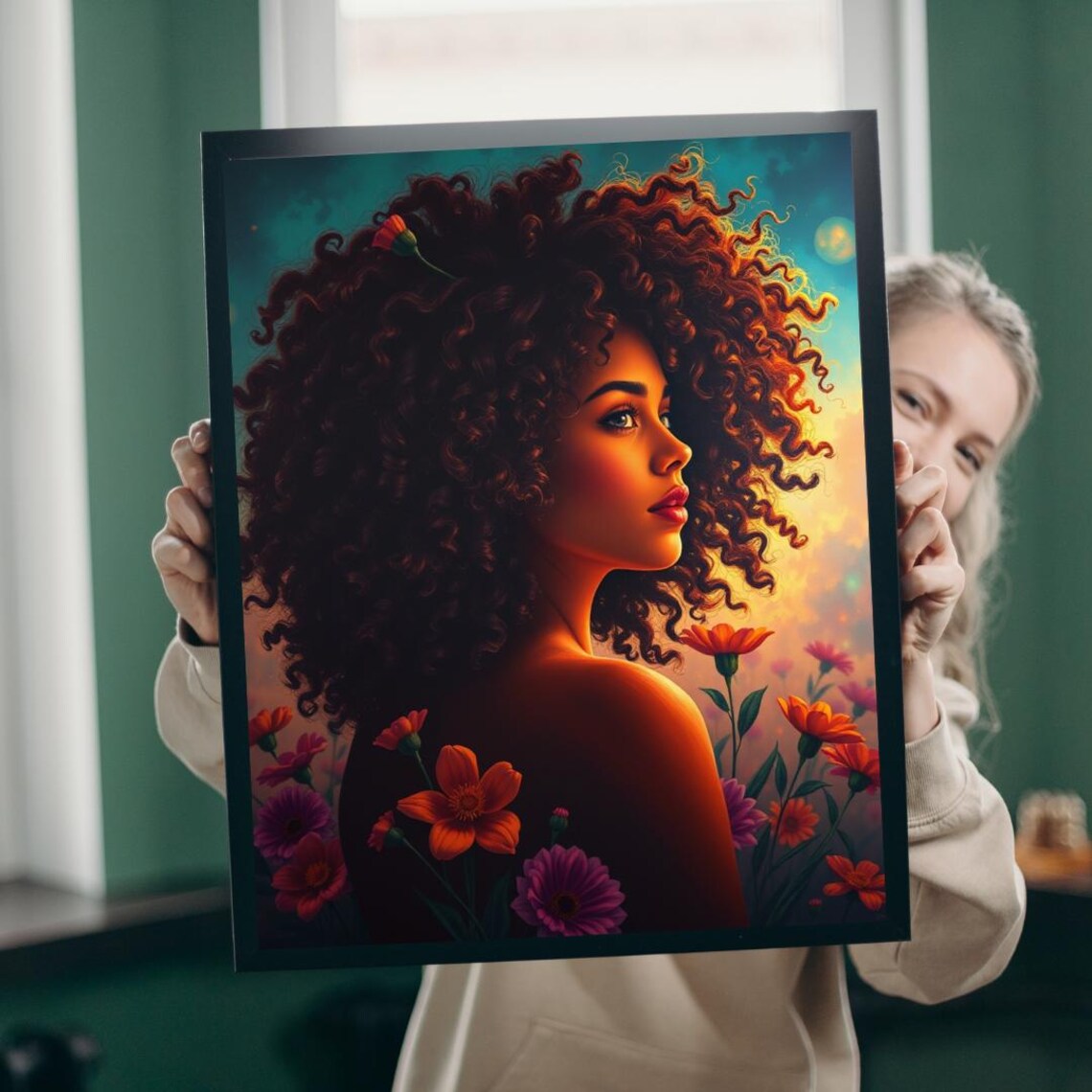Floral Afrocentric African Woman Art Print