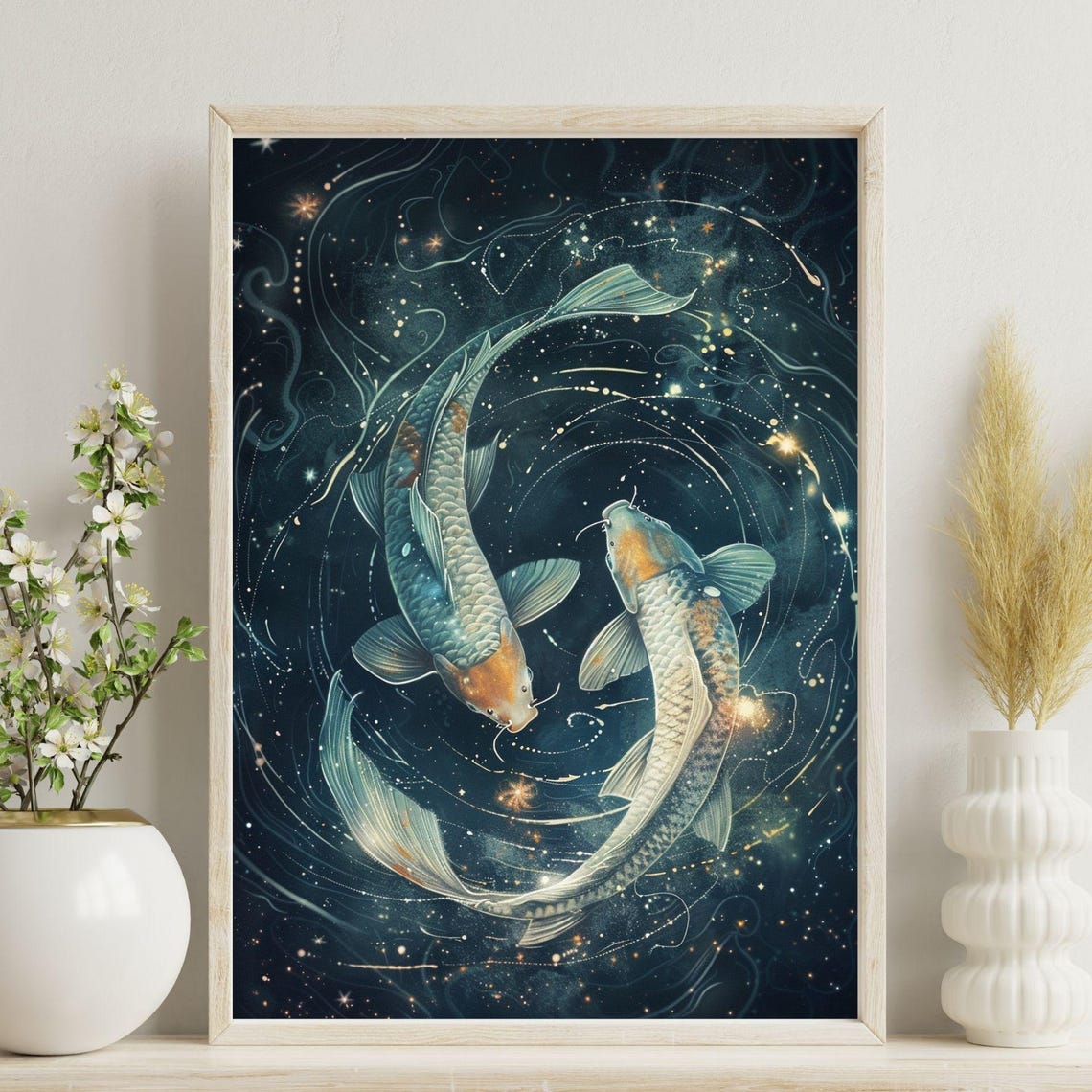 Pisces Zodiac Sign Koi Fish Yin Yang Astrology Starry Poster