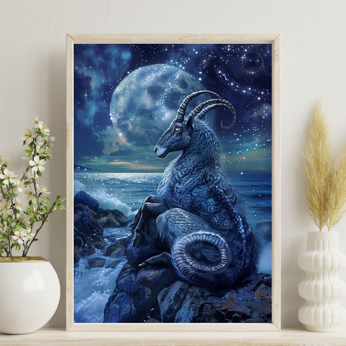 Capricorn Zodiac Sign Sea Goat Astrology Moon Ocean Art Poster
