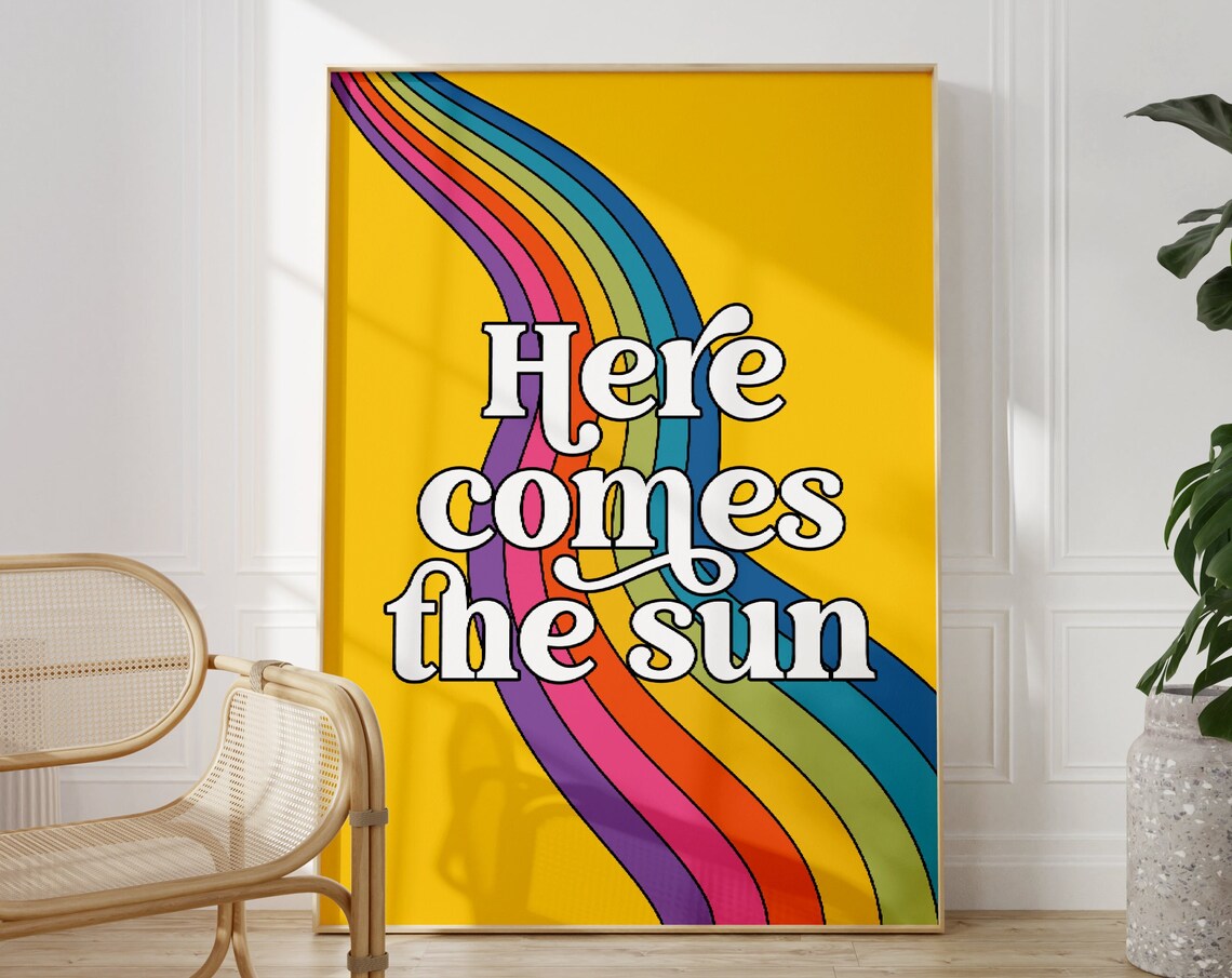 Here Comes The Sun 70s Lyric Art Print