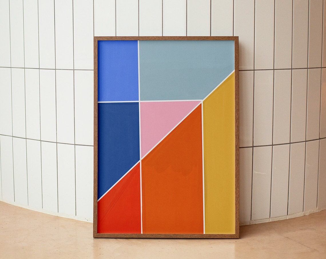 Bold Color Block Geometric Abstract Modern Bauhaus Art Poster