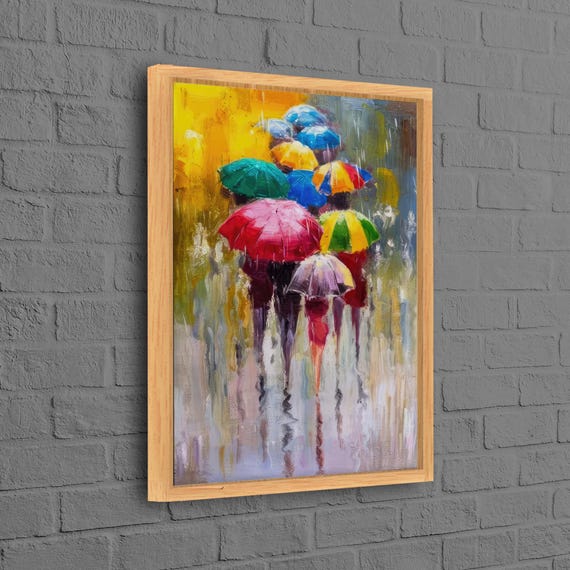 People With Umbrella Canvas Print Modern Wall Decor Poster Colorful Artwork Personalized Gift Abstract