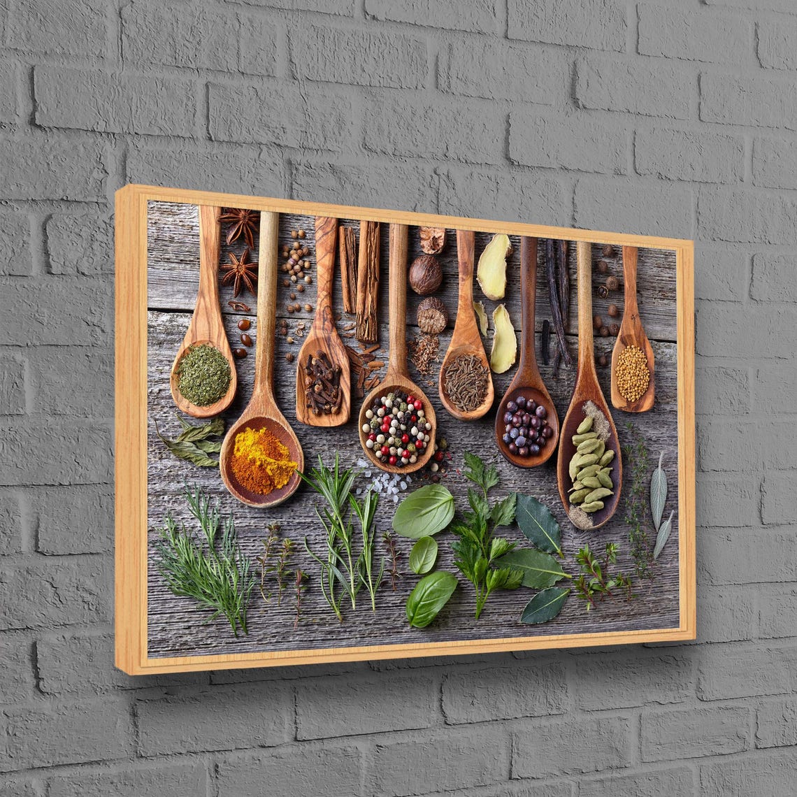 Wooden Spoons Spice Collection Rustic Kitchen Herb Decor Poster